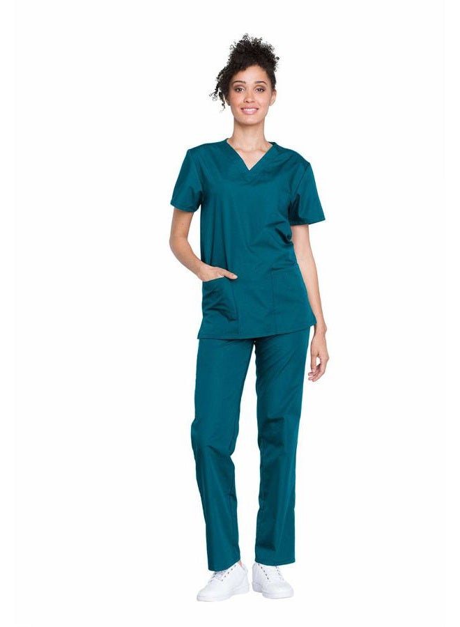 Cherokee Women's Unisex Top and Scrub Pant Set, Caribbean Blue, L - Image 1