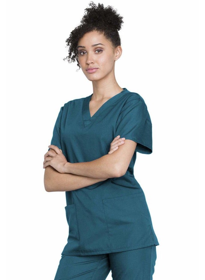 Cherokee Women's Unisex Top and Scrub Pant Set, Caribbean Blue, L - Image 3