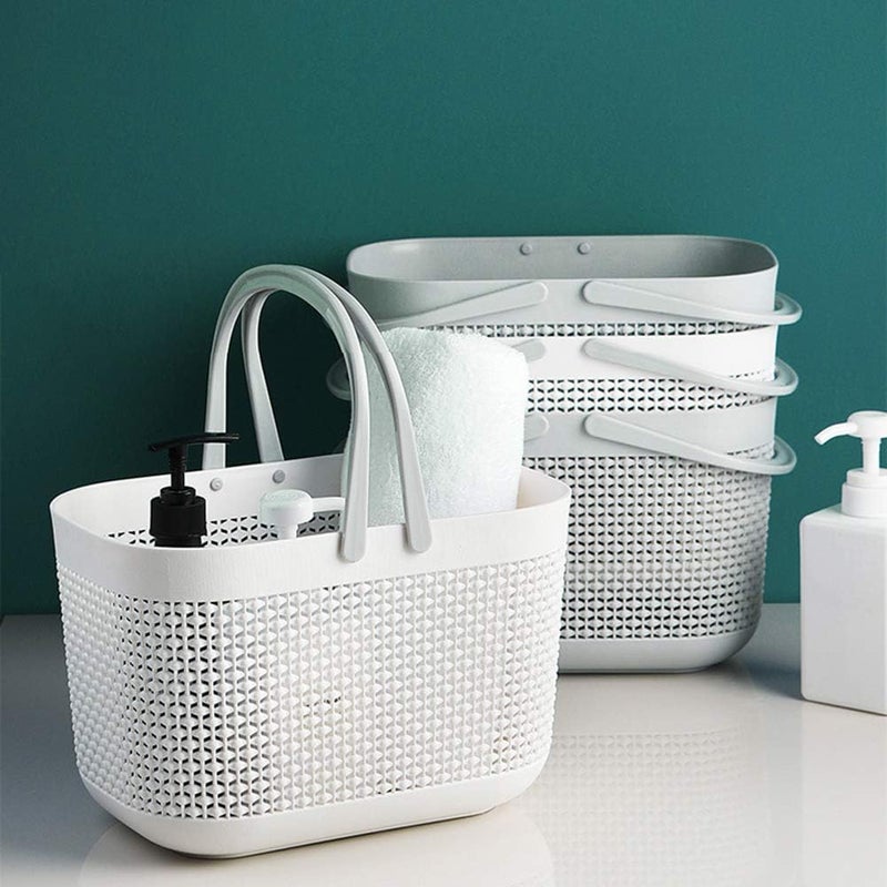 UUJOLY Portable Shower Caddy Basket Tote, Plastic Storage Basket with Handles Organizer Bins for Kitchen Bathroom College Dorm, White 2 Pack - Image 4