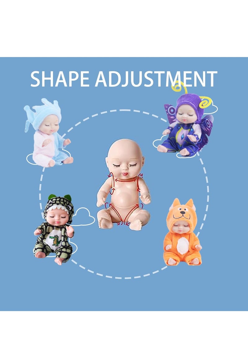 4 Inch Mini Baby Dolls 6pcs Gift Set, Cute Small Baby Doll Toys with Animal Clothes, Suitability Kids 3 and up (D Edition) - Image 2