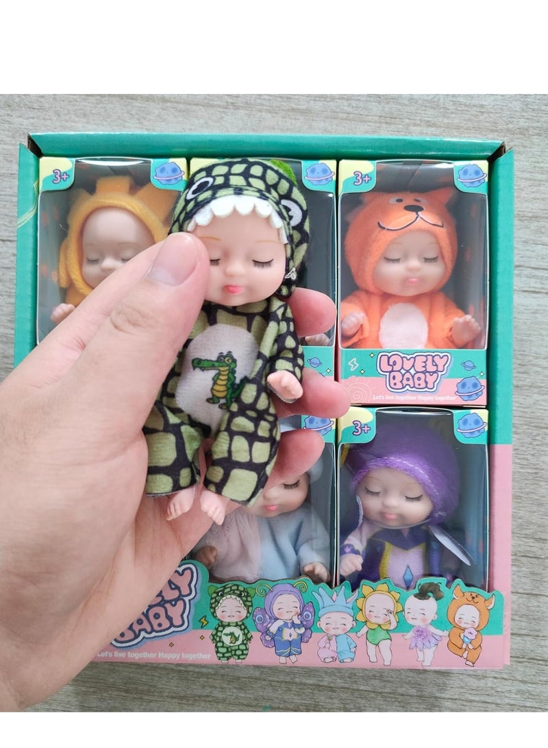 4 Inch Mini Baby Dolls 6pcs Gift Set, Cute Small Baby Doll Toys with Animal Clothes, Suitability Kids 3 and up (D Edition) - Image 4