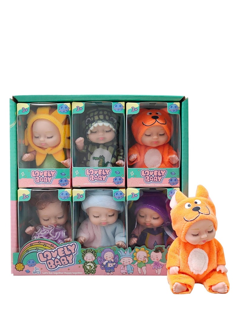 4 Inch Mini Baby Dolls 6pcs Gift Set, Cute Small Baby Doll Toys with Animal Clothes, Suitability Kids 3 and up (D Edition) - Image 1