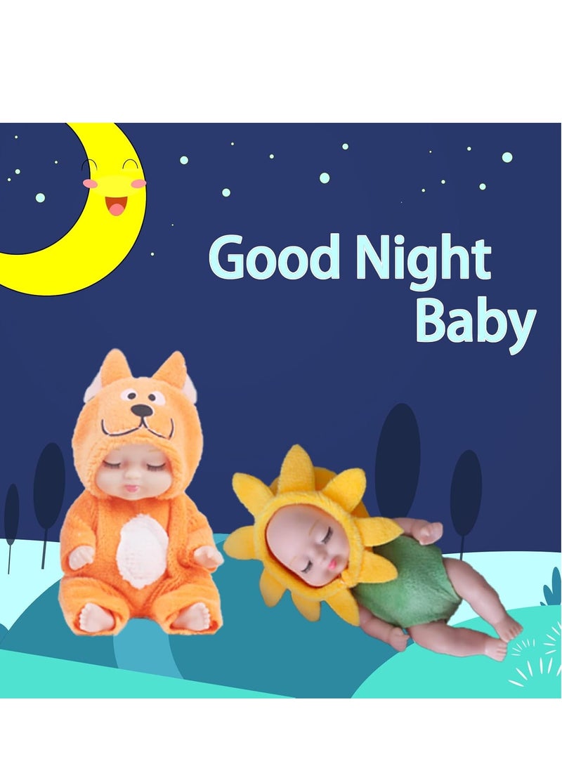 4 Inch Mini Baby Dolls 6pcs Gift Set, Cute Small Baby Doll Toys with Animal Clothes, Suitability Kids 3 and up (D Edition) - Image 3
