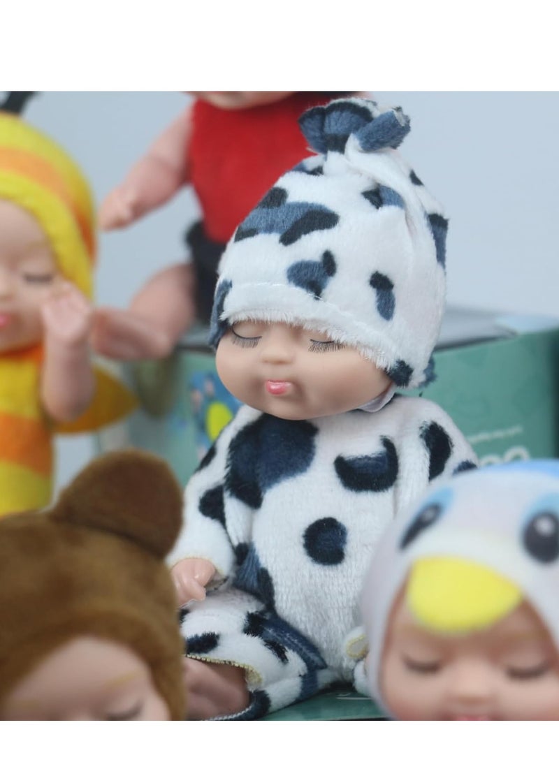 4 Inch Mini Baby Dolls 6pcs Gift Set, Cute Small Baby Doll Toys with Animal Clothes, Suitability Kids 3 and up (D Edition) - Image 5