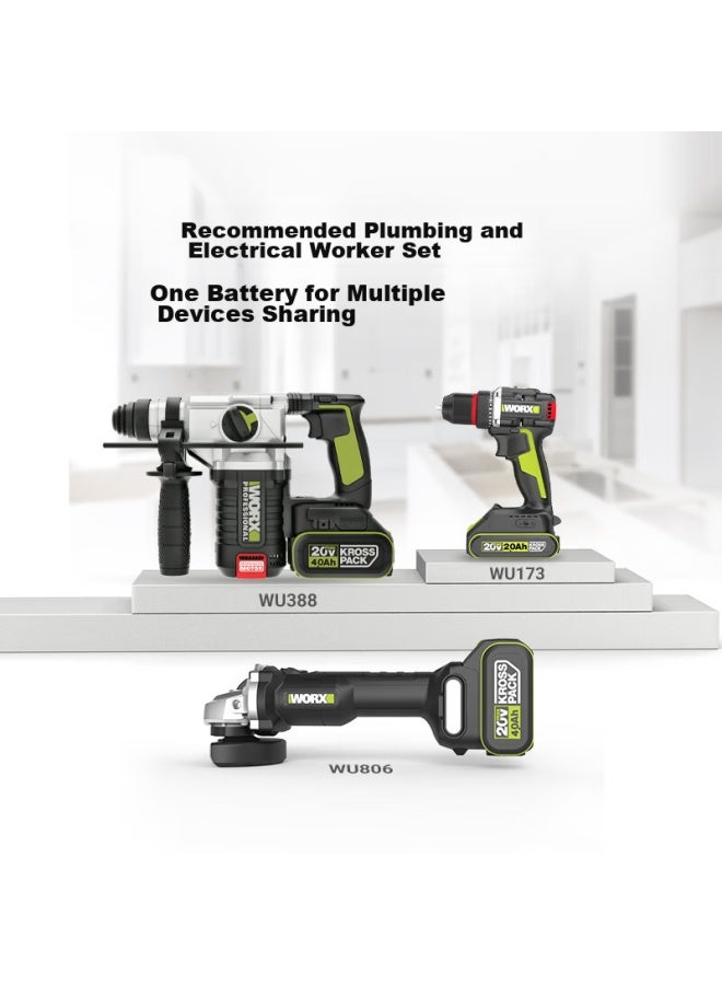 Worx 20v Brushless Cordless Rotary Hammer Drill Wu388 Lithium-ion Electric Pick Hammer Drill Three-in Concrete - Image 1