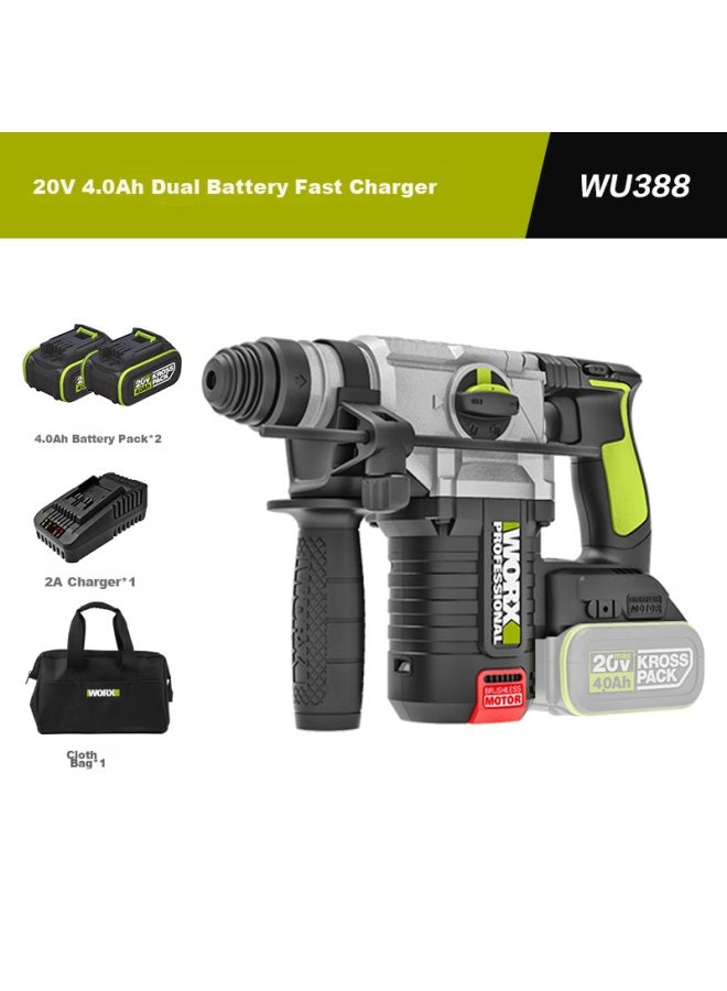 Worx 20v Brushless Cordless Rotary Hammer Drill Wu388 Lithium-ion Electric Pick Hammer Drill Three-in Concrete - Image 3