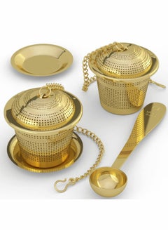 Premium Loose Leaf Tea Infuser Set of 2 with Tea Scoop and Drip Tray for Effortless Brewing Experience