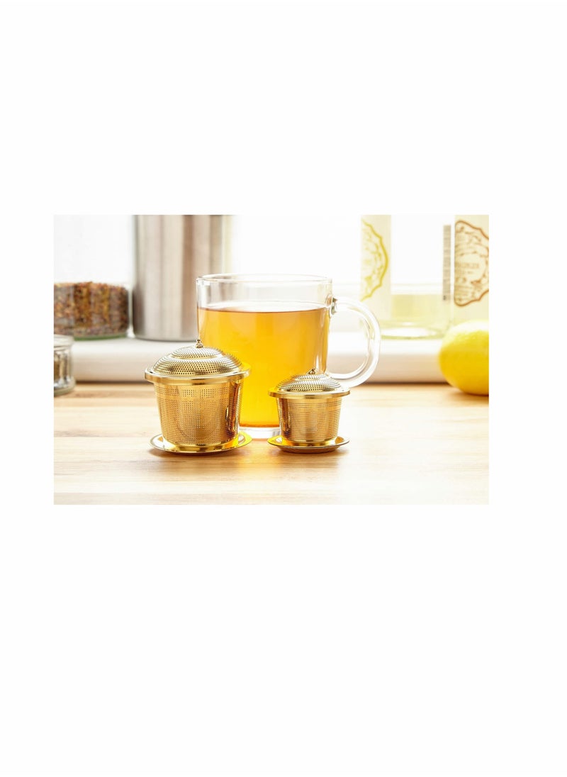Generic - Premium Loose Leaf Tea Infuser Set of 2 with Tea Scoop and Drip Tray for Effortless Brewing Experience - Image 1