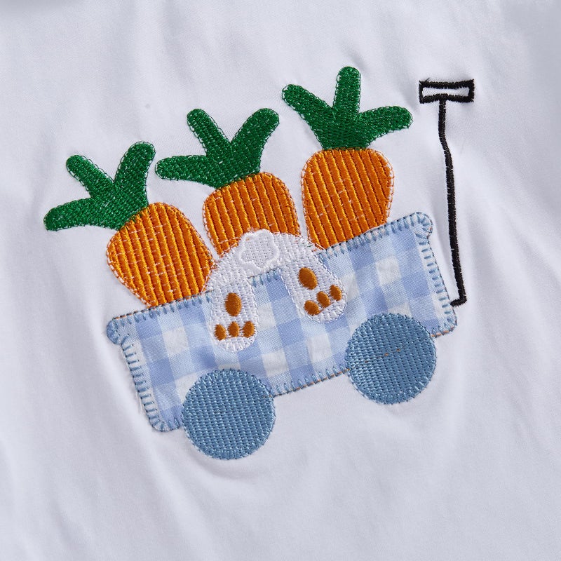 BemeyourBBs Toddler Baby Boy Easter Outfit Graph Short Sleeve T Shirt Elastic Waist Pockets Shorts Set 2 Piece Clothes Cart bunny carrot blue, 2-3T - Image 4