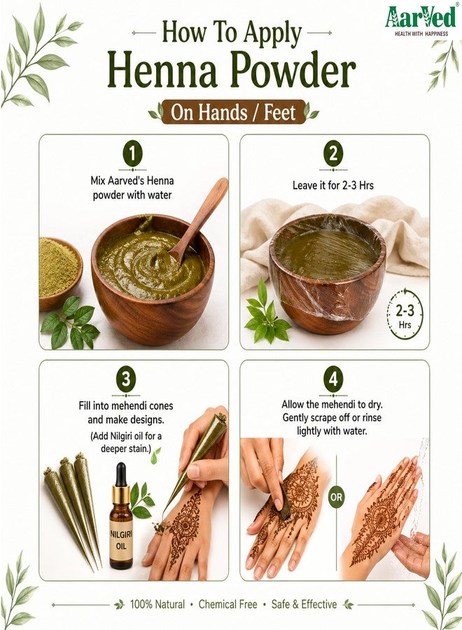 AarVed Natural Herbal Henna Powder for Color & Conditioning (100g x Pack of 2) Fine Texture for Easy Mixing | Suitable for Men & Women's Regular Use | Chemical Free Traditional Hair Care Ingredient - Image 3