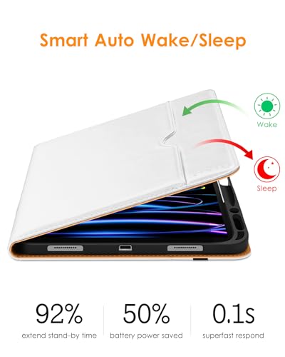 DTTO for iPad Pro 12.9 6th / 5th / 4th / 3rd Generation Case 2022/2021/2020/2018, Leather Folio Stand Cover with Built-in Apple Pencil Holder -Auto Wake/Sleep and Multi Viewing Angles, White - Image 5
