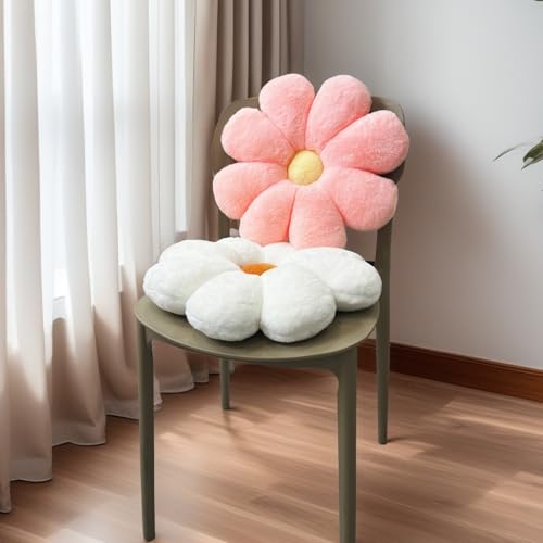 JZNEXD 2 Pcs Flower Pillow Daisy Preppy Throw Pillows Set, Cute Teen Girls Bedroom Preppy Room Decor Aesthetic Decorative Throw Pillows for Bed Sofa Chair Home Decor (Pink & White) - Image 3