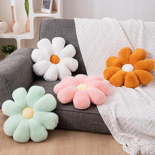 JZNEXD 2 Pcs Flower Pillow Daisy Preppy Throw Pillows Set, Cute Teen Girls Bedroom Preppy Room Decor Aesthetic Decorative Throw Pillows for Bed Sofa Chair Home Decor (Pink & White) - Image 4