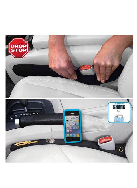 Drop Stop - The Original Patented Car Seat Gap Filler (As Seen On Shark Tank) - Between Seats Console Organizer, Set of 2 and Slide Free Pad and Light