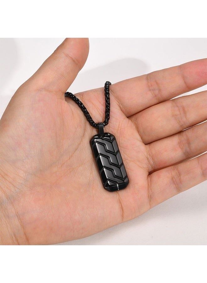 الفولاذ المقاوم للصدأ قلادة هندسية مع الاطارات الحبوب للرجال ( أسود ، 60cm )