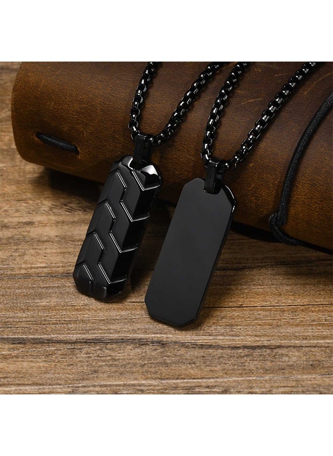 HS Stainless Steel Geometric Tire Pattern Men's Pendant Necklace (Black, 60CM)  - Image 4