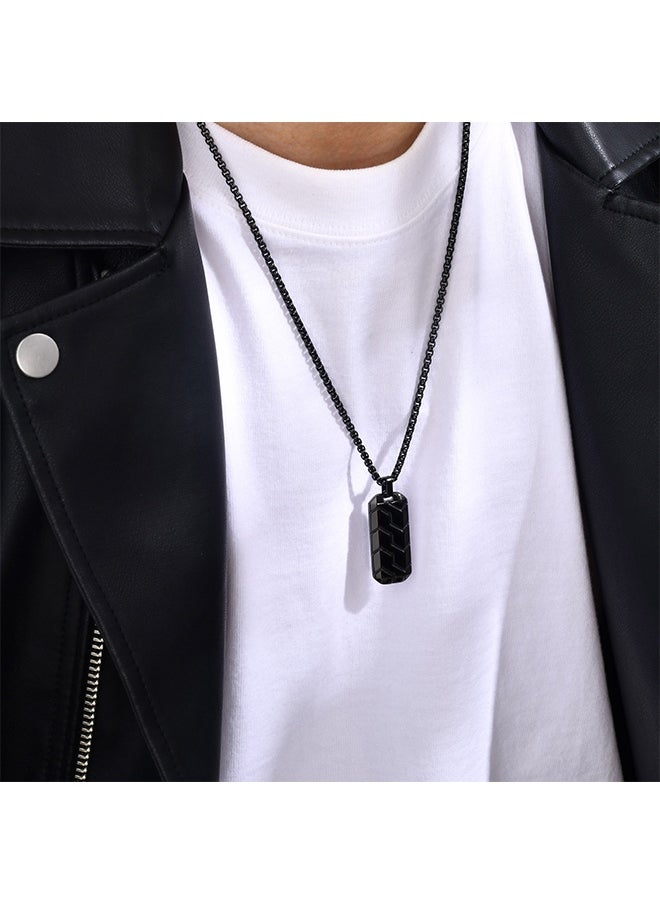 HS Stainless Steel Geometric Tire Pattern Men's Pendant Necklace (Black, 60CM)  - Image 1