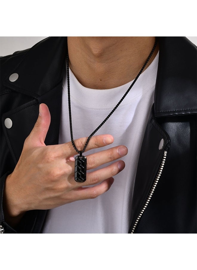 HS Stainless Steel Geometric Tire Pattern Men's Pendant Necklace (Black, 60CM)  - Image 2