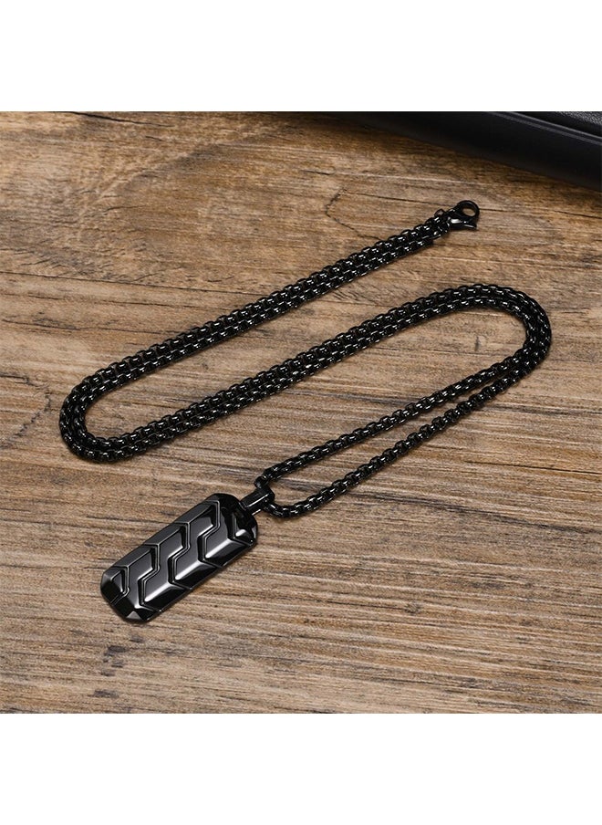 HS Stainless Steel Geometric Tire Pattern Men's Pendant Necklace (Black, 60CM)  - Image 5