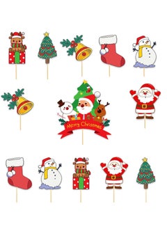 Generic 13 Pcs Christmas Cake Toppers Decoration Christams Themed Santa Snowman Deer Bell Cup Cake Toppers Xmas Cake Topper Christmas Cake Decoration for Christmas Party  - Image 1