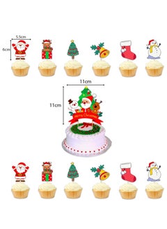 Generic 13 Pcs Christmas Cake Toppers Decoration Christams Themed Santa Snowman Deer Bell Cup Cake Toppers Xmas Cake Topper Christmas Cake Decoration for Christmas Party  - Image 2