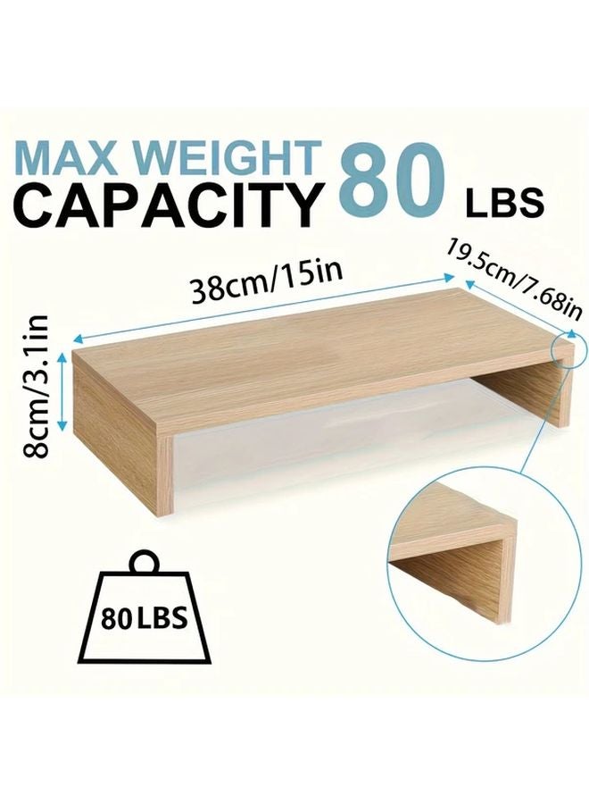 حامل شاشة خشبي مرتفع مع منظم لوحة مفاتيح مثبت على المكتب للكمبيوتر أو الكمبيوتر المحمول أو التلفزيون - Image 3