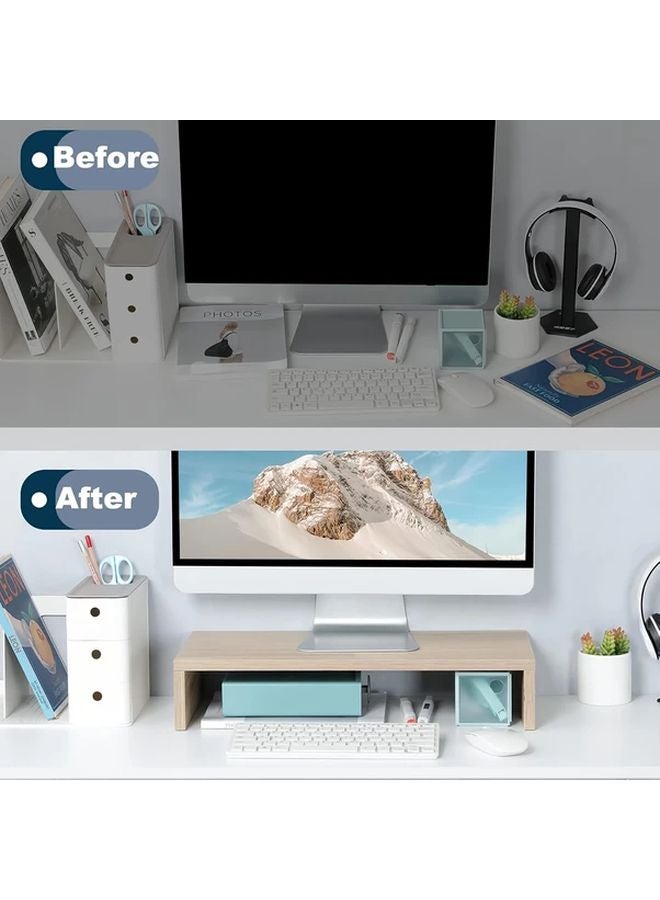 حامل شاشة خشبي مرتفع مع منظم لوحة مفاتيح مثبت على المكتب للكمبيوتر أو الكمبيوتر المحمول أو التلفزيون - Image 5