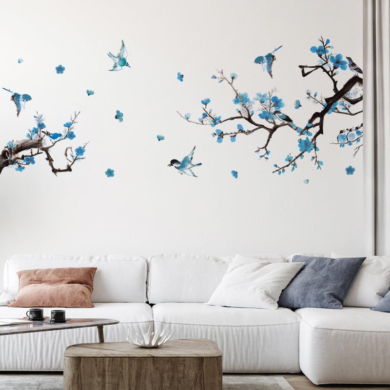 Zonon Zonon 6 Pieces Flowers Wall Decals Vinyl Dragonflies Flowers Wall Stickers Removable Floral Wall Murals Peel and Stick Colorful Flower Wall Decor for Bedroom Living Room Nursery(Birds)  - Image 1