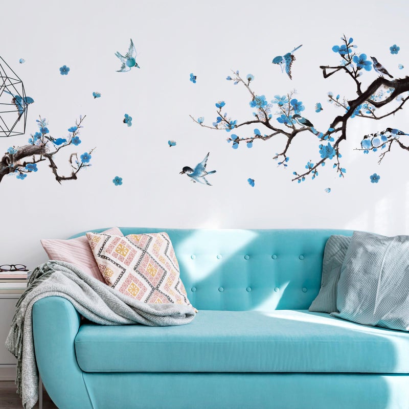 Zonon Zonon 6 Pieces Flowers Wall Decals Vinyl Dragonflies Flowers Wall Stickers Removable Floral Wall Murals Peel and Stick Colorful Flower Wall Decor for Bedroom Living Room Nursery(Birds)  - Image 2