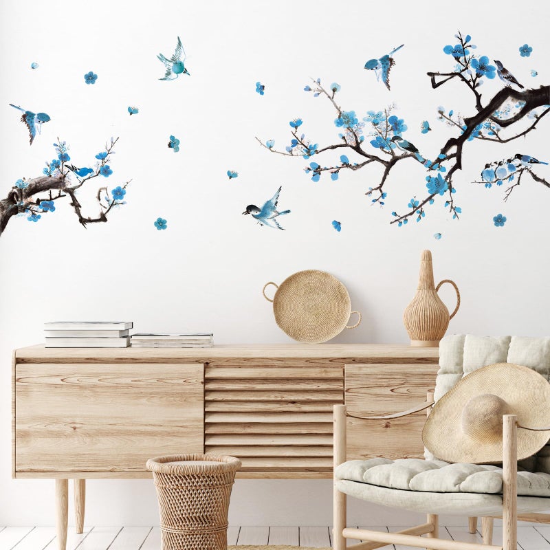 Zonon Zonon 6 Pieces Flowers Wall Decals Vinyl Dragonflies Flowers Wall Stickers Removable Floral Wall Murals Peel and Stick Colorful Flower Wall Decor for Bedroom Living Room Nursery(Birds)  - Image 5