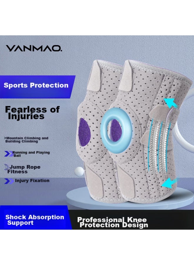 Yanmao Sports Knee Brace For Men, Hiking-specific Patellar Strap, Professional Squatting And Running Knee Support, Summer, 1 Pair, Gray - Image 1