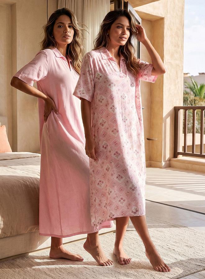 Splash FAV Set of 2 Night Dress Flutter Sleeves Tiered Viscose - Image 1