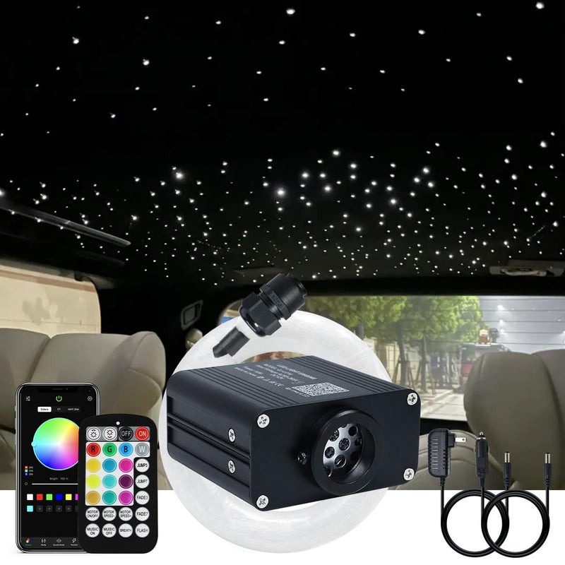 AKEPO 16W Small Size RGBW APP Twinkle Fiber Optic Light Kit Mixed 295pcs 98ft3m Optical Fiber Star Music Activated Ceiling Light Kit for Car Headliner StarHome