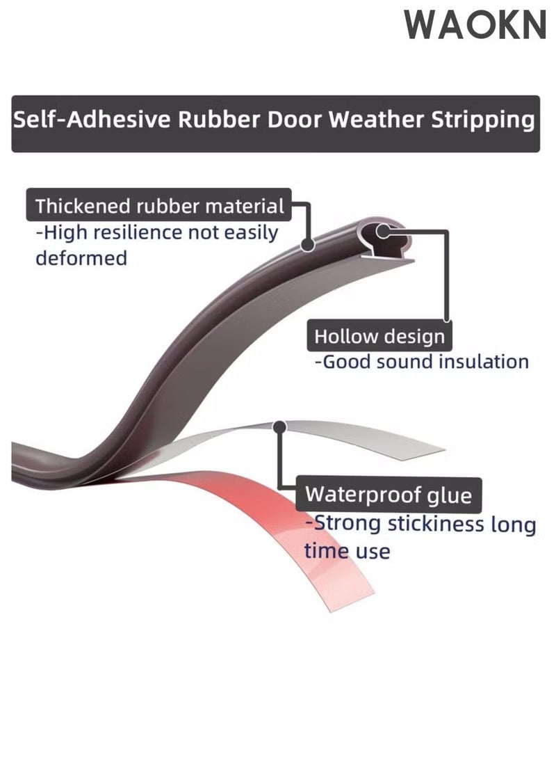 WAOKN Anti theft door sealing strip, bedroom door soundproof and windproof, self-adhesive window leak proof and windproof sealing strip, 600cm brown door rubber sealing strip, self-adhesive rubber door insulation sealing strip, door frame window soundproof door strip. - Image 4