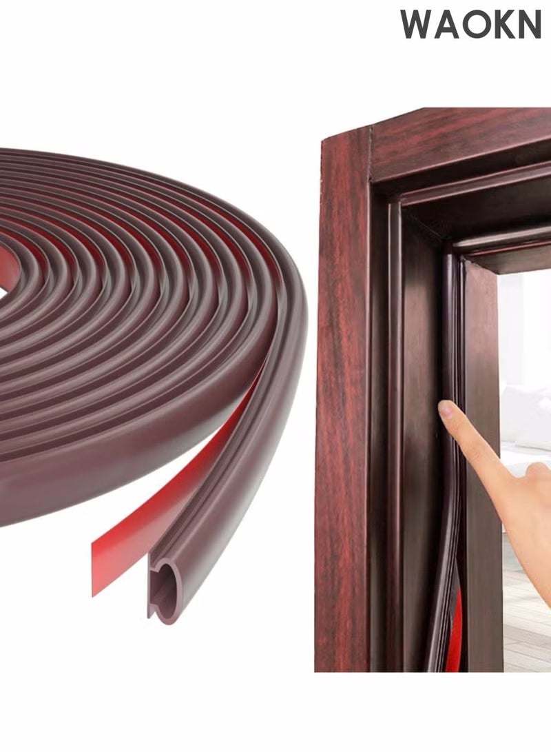 WAOKN Anti theft door sealing strip, bedroom door soundproof and windproof, self-adhesive window leak proof and windproof sealing strip, 600cm brown door rubber sealing strip, self-adhesive rubber door insulation sealing strip, door frame window soundproof door strip. - Image 1