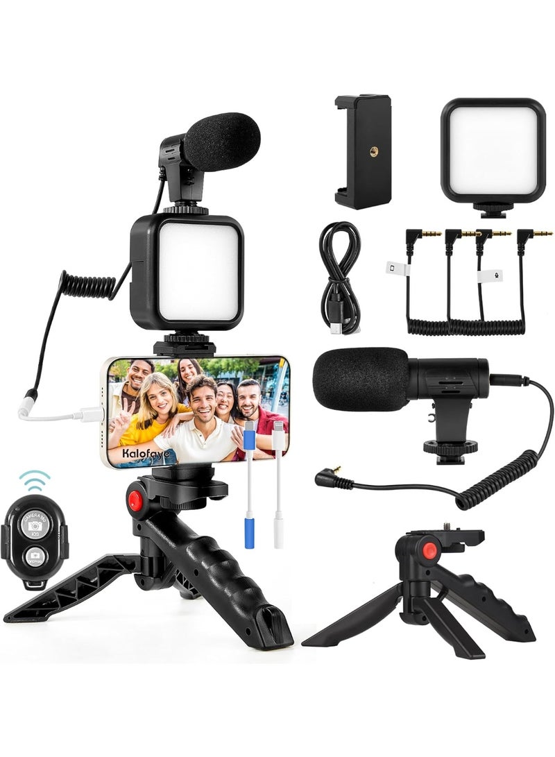 Complete Vlogging Kit for iPhone & Android – Tripod Stand, LED Video Light, Cardioid Microphone, Phone Clip – Perfect for Live Streaming, Video Calls & YouTube - Image 1