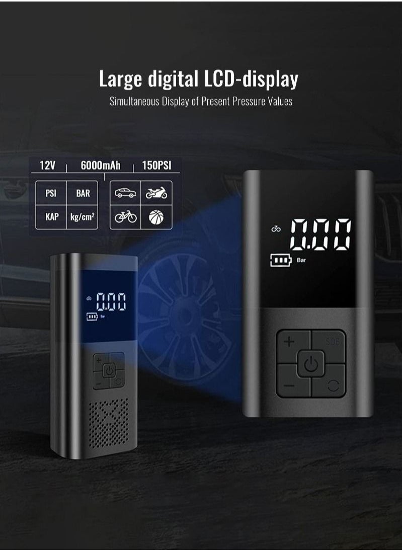 EzzySo مضخة نفخ الإطارات ضاغط الهواء المحمولة 150 رطل لكل بوصة مربعة نفخ سريع مع شاشة LCD مزدوجة [طاقة لاسلكية وقوية] مضخة إطارات كهربائية لإطارات السيارة والدراجات النارية والكرة  - Image 3