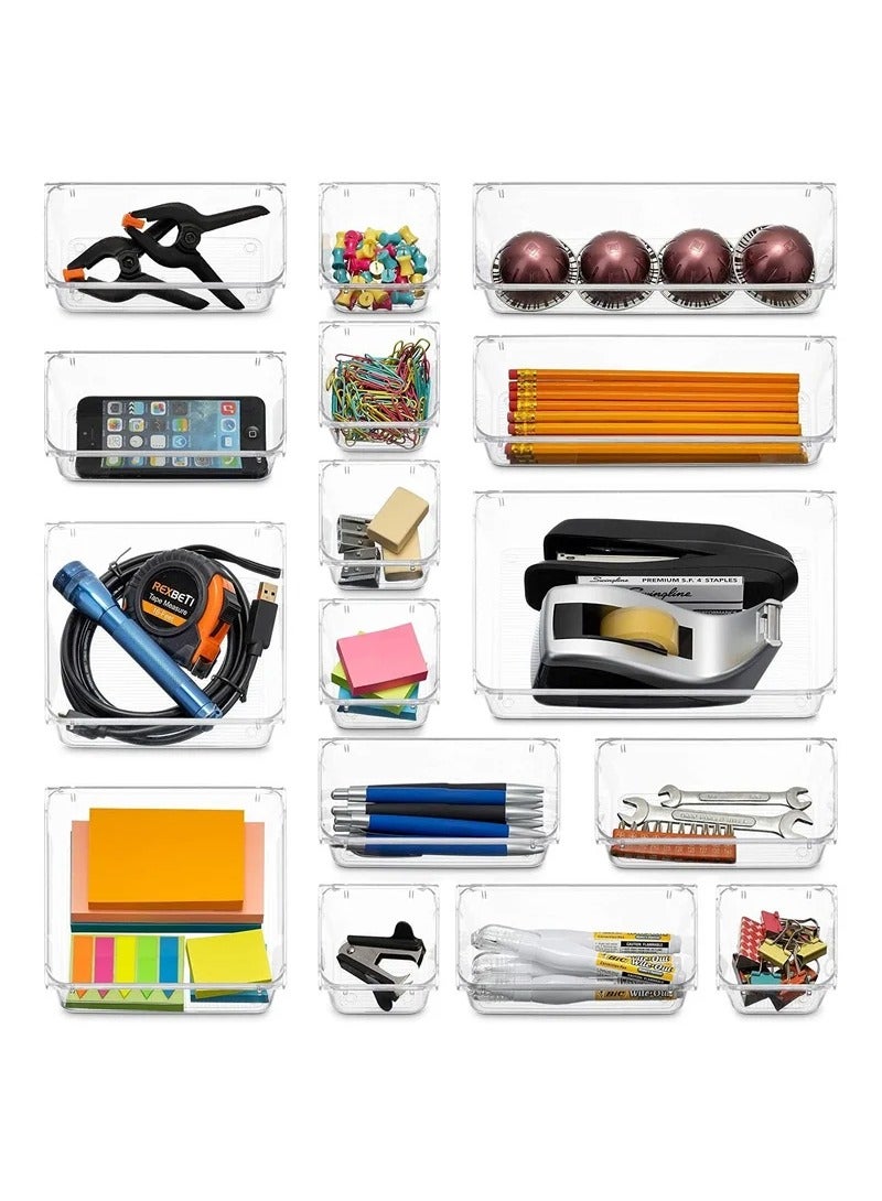 Toshionics 25 piece Clear Plastic Drawer Organizer Tray, Drawer Dividers Storage Bins For Bathroom, Vanity & Accessories Storage, Small & Large Plastic Containers For Makeup, Kitchen & Utensils. - Image 4