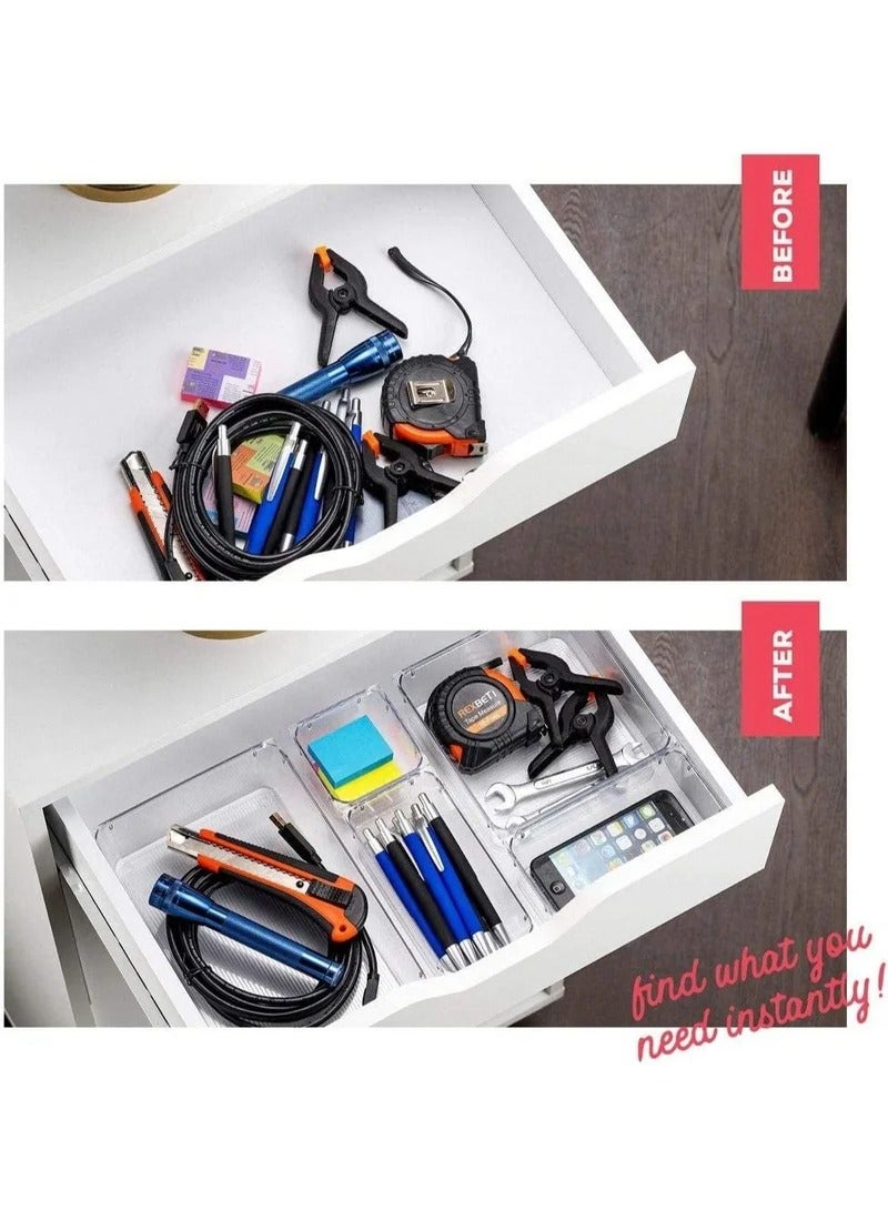 Toshionics 25 piece Clear Plastic Drawer Organizer Tray, Drawer Dividers Storage Bins For Bathroom, Vanity & Accessories Storage, Small & Large Plastic Containers For Makeup, Kitchen & Utensils. - Image 3