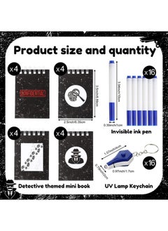 Fumete 48 Pcs Spy Detective Party Favors With Invisible Ink Pens Uv Mini Keychain Flashlight And Spiral Mini Notebooks For Escape Room Birthday Party Supplies Pinata Stuffers (Mysterious)  - Image 3