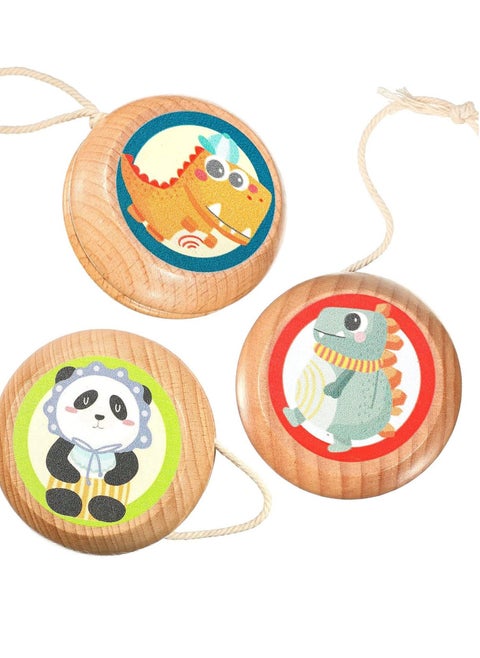 3 Pieces Beginner Responsive Yoyo Ball Classic Responsive Ball Crocodile Panda Dinosaur Premium Wooden Yoyo Dual-Sided for Birthday Party Prizes Suitable for Beginners Adults and Children
