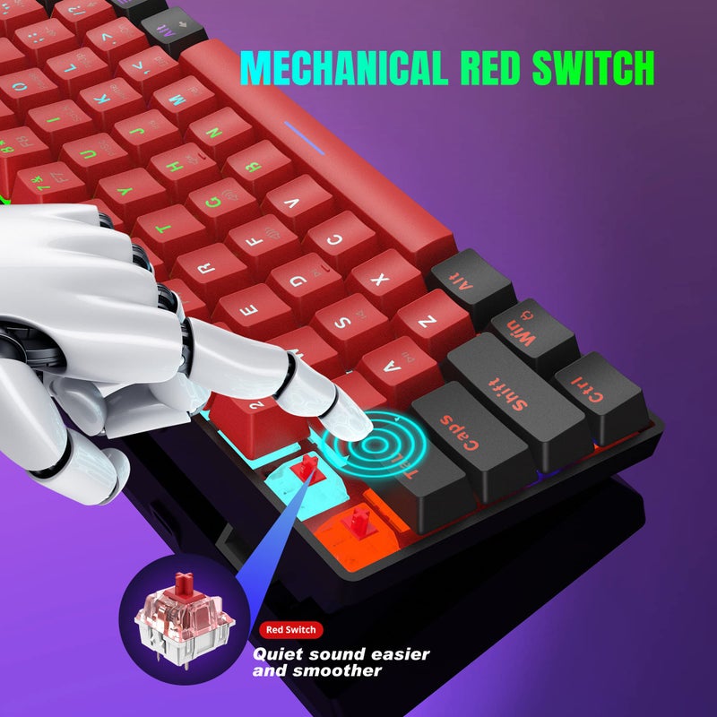 Snpurdiri 60% Wired Mechanical Keyboard, Mini Gaming Keyboard with 61 Keys for PC, Windows XP, Win 7, Win 10 (Black-Red, Red Switches) - Image 4