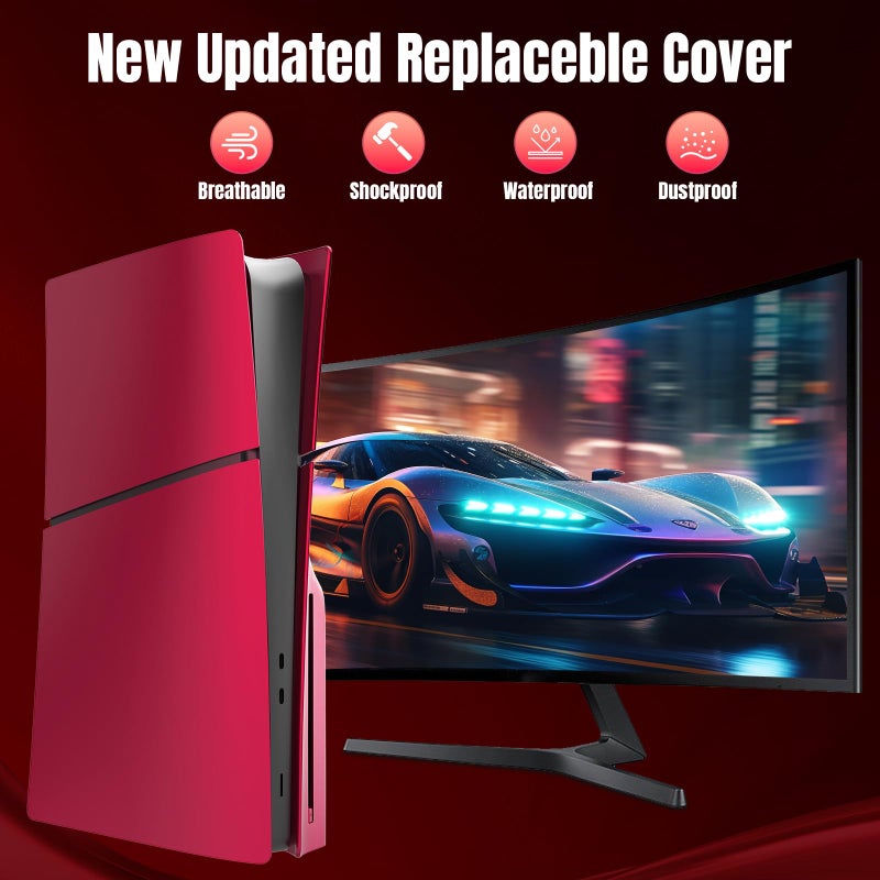 PEYANZ Faceplate Cover Compatible with PlayStation 5 Slim (Disc Edition) - Protective ABS Shell, Scratch-Resistant Matte Surface, Includes 2 Silicone Covers - Image 2