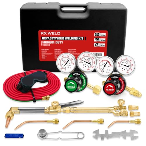 RX WELD Medium Duty Oxy Acetylene Torch Kit with Check Valves - Cutting, Welding & Brazing Tool Set (CGA540/CGA510) - Image 1