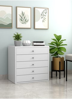 RIGID Wooden 5 Drawer Chest Wardrobe White 66x67x45cm  - Image 1