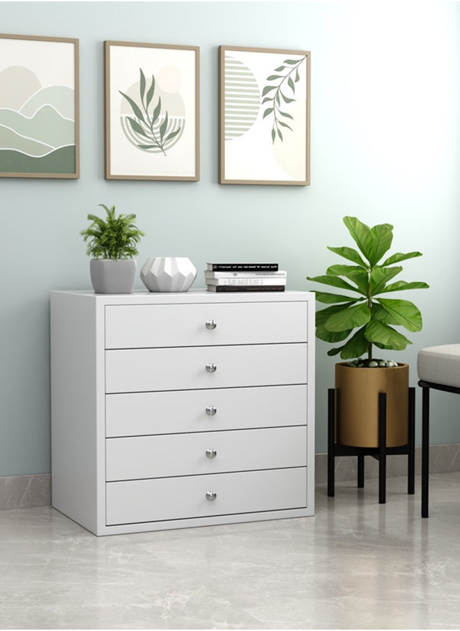 RIGID Wooden 5 Drawer Chest Wardrobe White 66x67x45cm  - Image 1