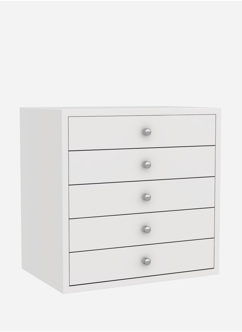 RIGID Wooden 5 Drawer Chest Wardrobe White 66x67x45cm  - Image 2