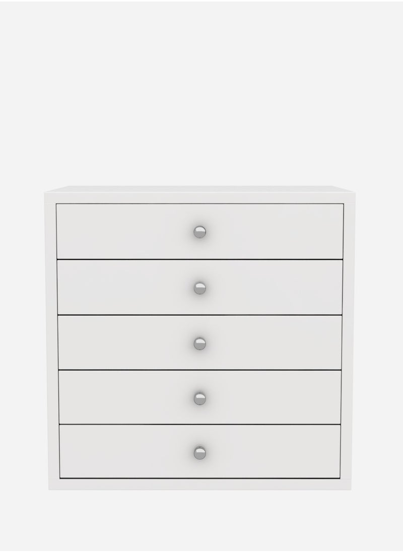 RIGID Wooden 5 Drawer Chest Wardrobe White 66x67x45cm  - Image 3