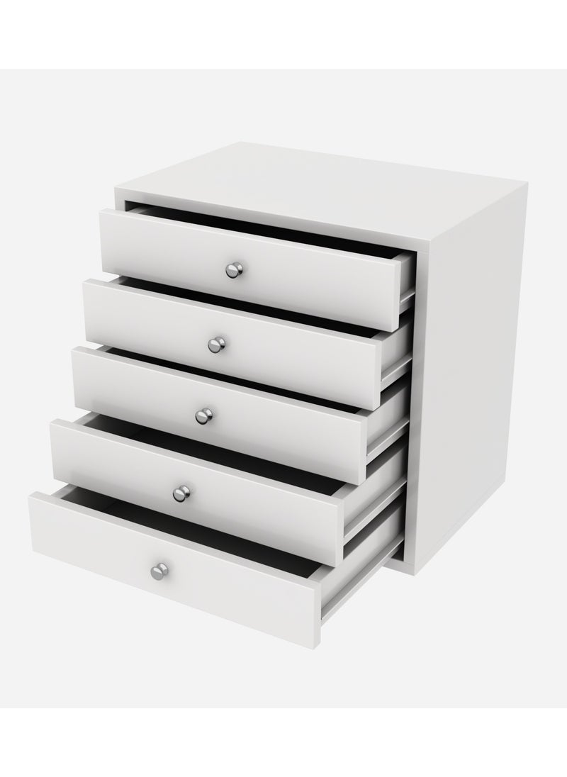 RIGID Wooden 5 Drawer Chest Wardrobe White 66x67x45cm  - Image 5
