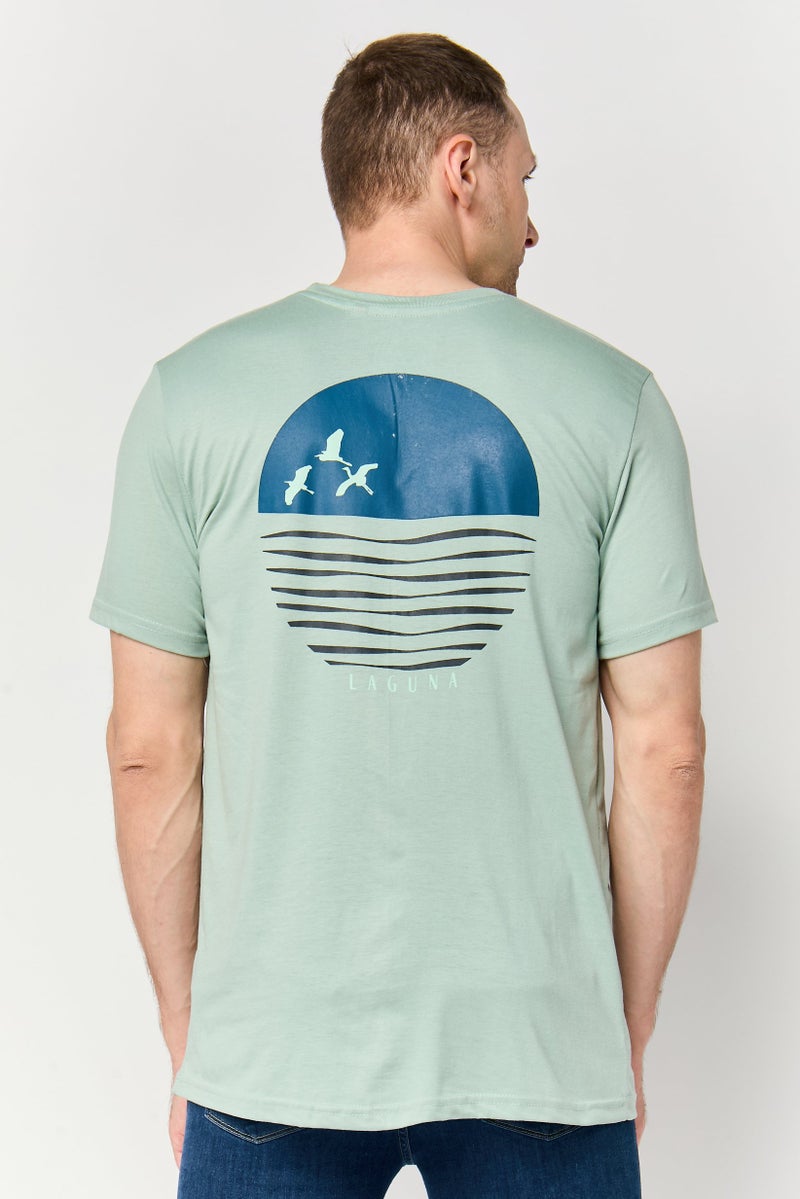Laguna Men Crew Neck Embroidered Logo Short Sleeve T-Shirt, Sage Green - Image 4